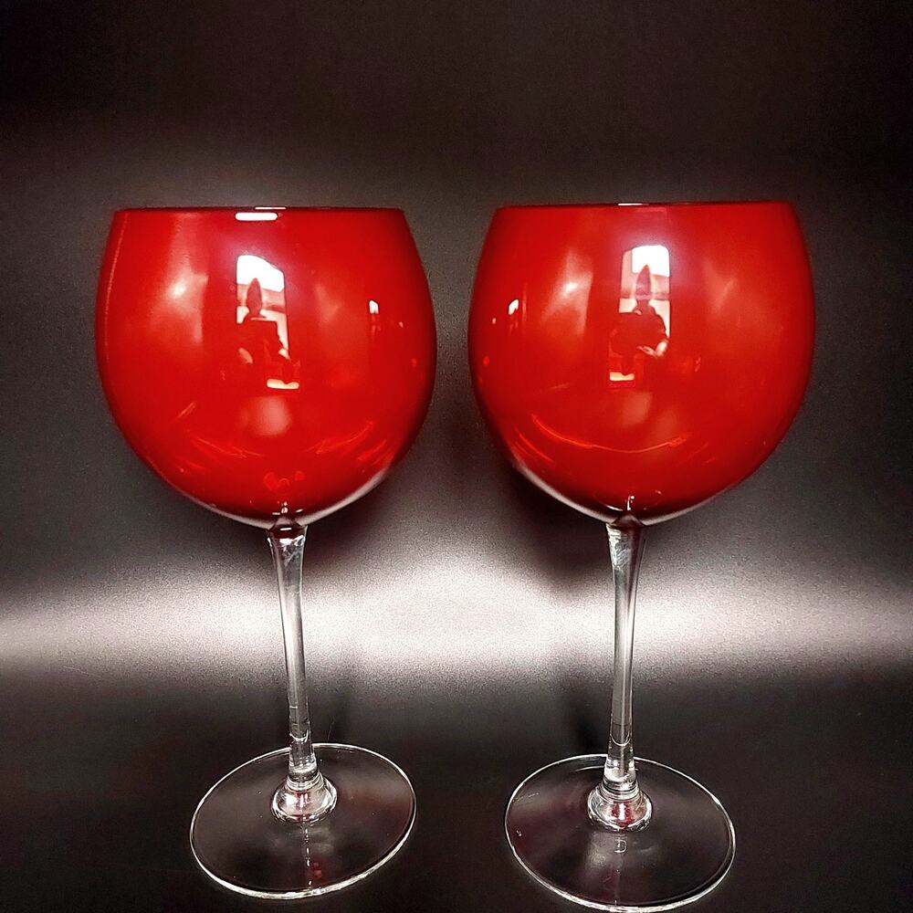 Tilly Balloon Wine Glass by Crate & Barrel Blown Glass Set of 2 Ruby Red